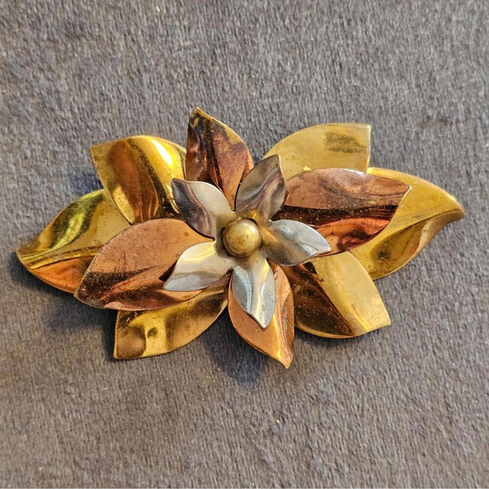 Multi Metal Flower Brooch